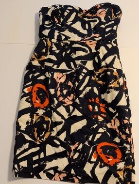 J Crew Strapless Abstract Print Dress in Black & Cream Size 0